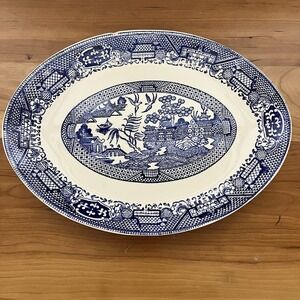 Vintage Blue Willow Pattern Oblong Platter Marked USA On The Back 13x10